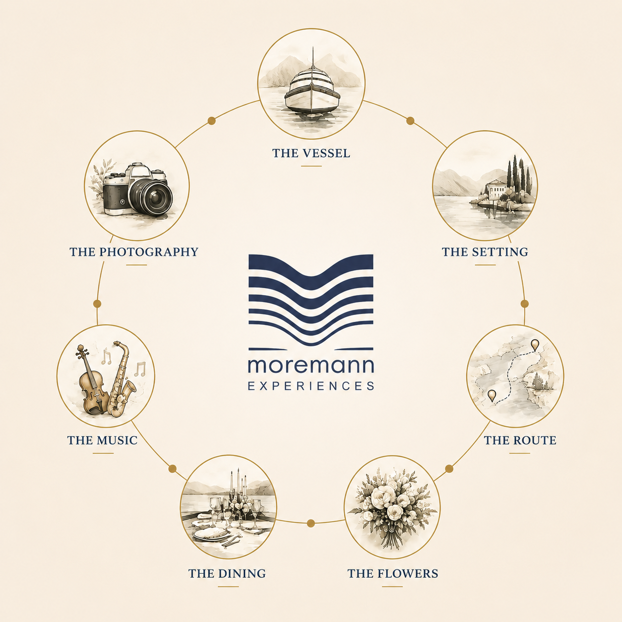 Moremann curation: the vessel, setting, route, flowers, dining, music and photography
